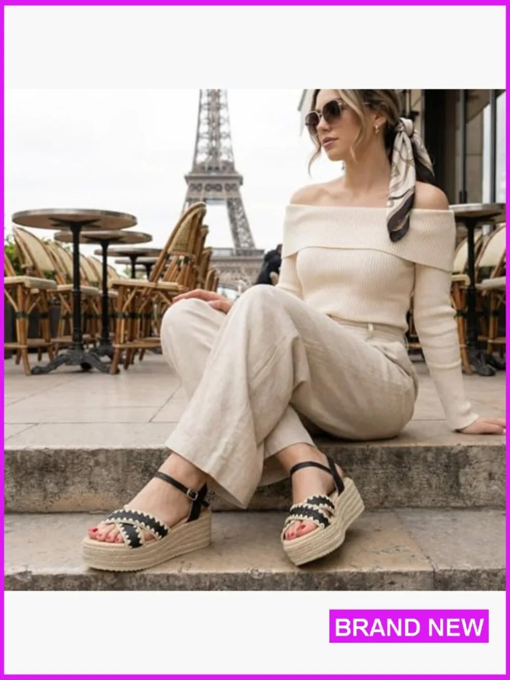 Raffia Espadrille Platform Sandals Open Toe Adjustable Ankle Strap Cushioned